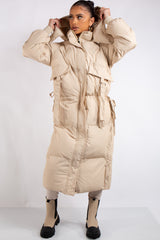 Miley Beige Long Padded Duvet Puffer Coat