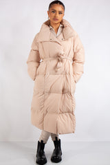 Jana Beige Long Padded Duvet Puffer Coat