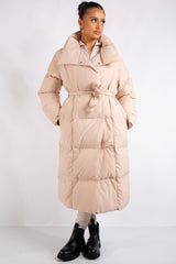 Jana Beige Long Padded Duvet Puffer Coat