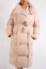 Jana Beige Long Padded Duvet Puffer Coat