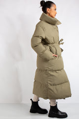 Jana Khaki Long Padded Duvet Puffer Coat