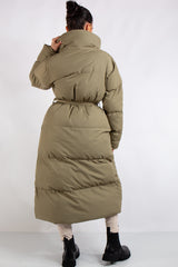 Jana Khaki Long Padded Duvet Puffer Coat