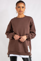Sonia Chocolate Brown Long Oversized Side Zip Sweatshirt