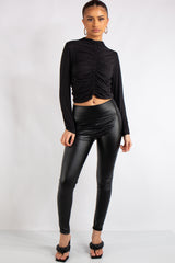 Emilia Black Ruched Slinky Top