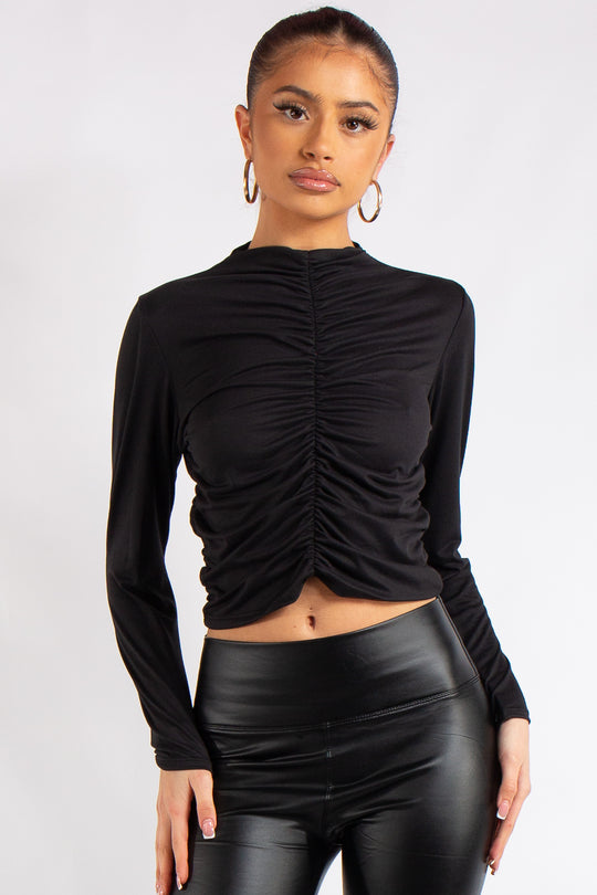Emilia Black Ruched Slinky Top