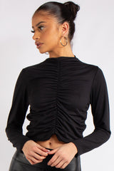 Emilia Black Ruched Slinky Top
