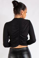 Emilia Black Ruched Slinky Top