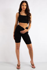 Crystal Black Glam Knit Cycling Short Co Ord Set