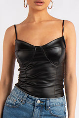 Cecelia Black Pu Leather Bodysuit