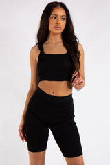 Crystal Black Glam Knit Cycling Short Co Ord Set