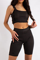 Crystal Black Glam Knit Cycling Short Co Ord Set