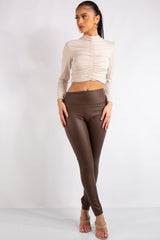 Emilia Beige Ruched Slinky Top