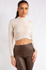 Emilia Beige Ruched Slinky Top