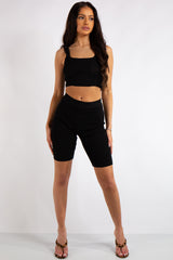 Crystal Black Glam Knit Cycling Short Co Ord Set