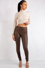 Emilia Beige Ruched Slinky Top