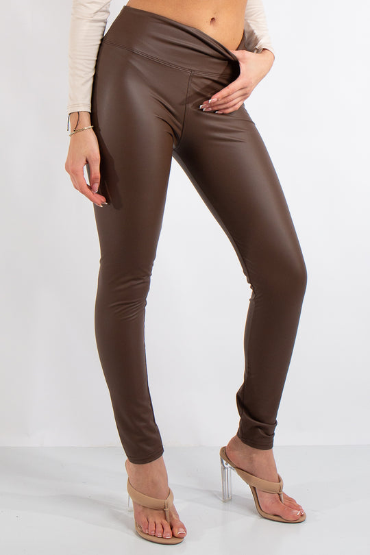 Athena Chocolate Brown High Waist Faux Leather Leggings
