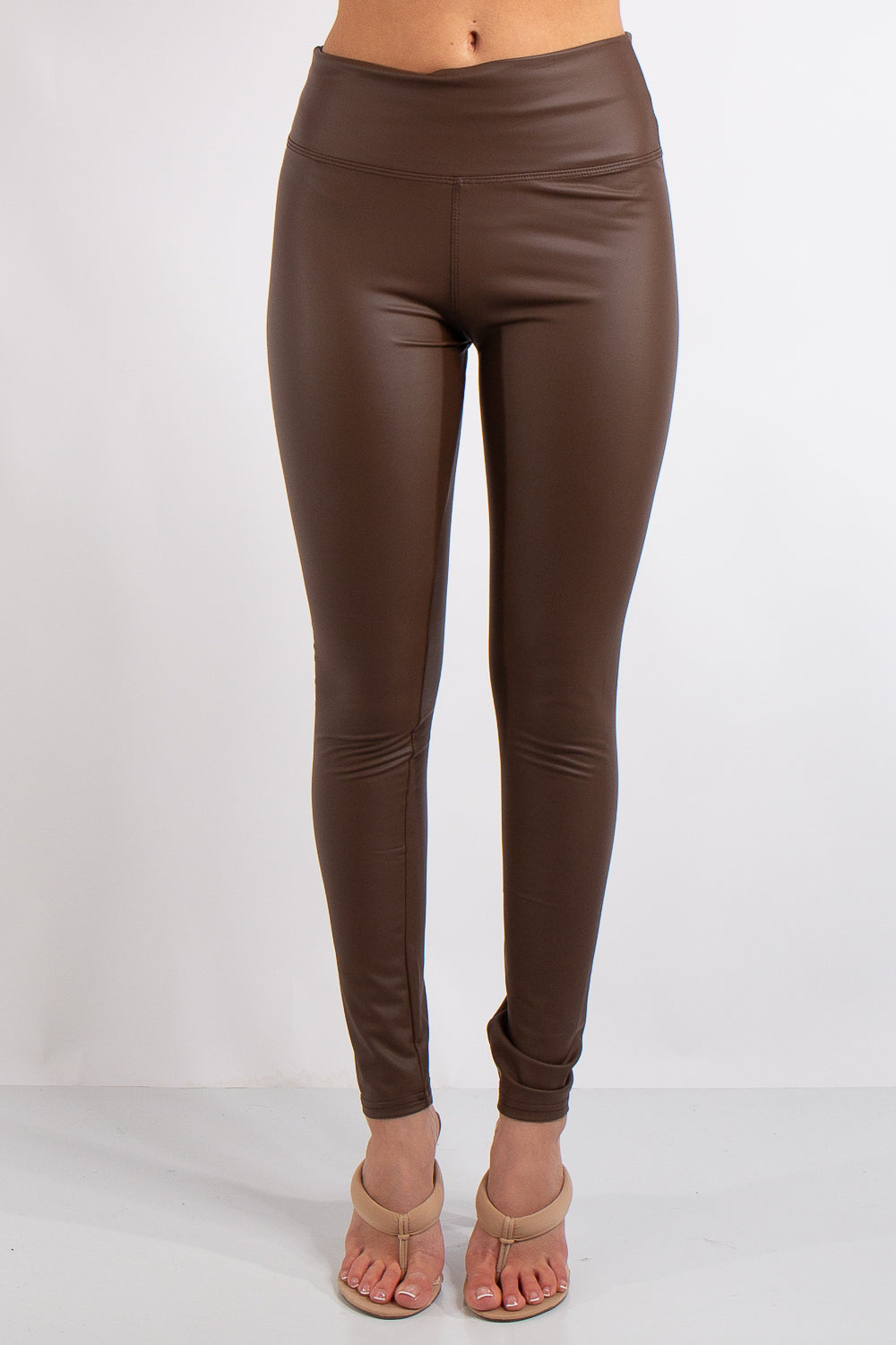 Chocolate Brown Freya Leather Look Leggings – Love Lisa