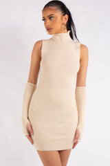 Kailee Beige Rib Knit Arm Warmer Dress