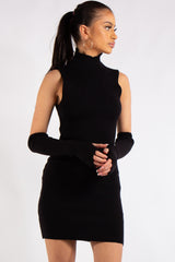 Kailee Black Rib Knit Arm Warmer Dress