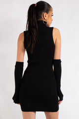 Kailee Black Rib Knit Arm Warmer Dress