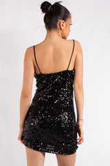Jody Black Sequin Cowl Neck Mini Dress