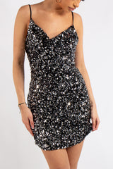 Jody Silver Sequin Cowl Neck Mini Dress