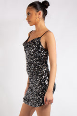Jody Silver Sequin Cowl Neck Mini Dress