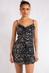 Jody Silver Sequin Cowl Neck Mini Dress