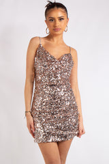 Jody Rose Gold Sequin Cowl Neck Mini Dress