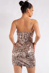 Jody Rose Gold Sequin Cowl Neck Mini Dress