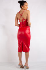Quinn Red PU Leather Midi Dress Miss Hussy Quinn Red PU Leather Midi Dress Miss Hussy