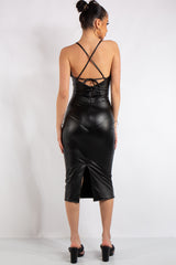 Quinn Black PU Leather Midi Dress