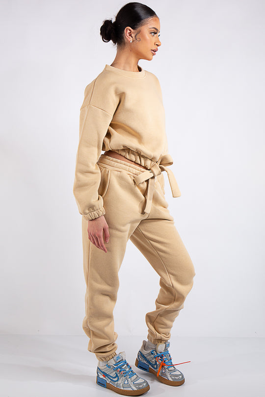 Kaia Beige Crop Tie up Tracksuit