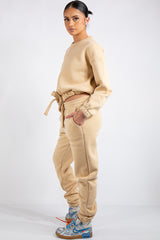 Kaia Beige Crop Tie up Tracksuit