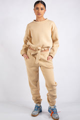 Kaia Beige Crop Tie up Tracksuit