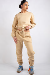 Kaia Beige Crop Tie up Tracksuit