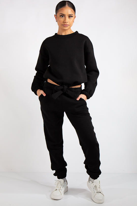 Kaia Black Crop Tie up Tracksuit