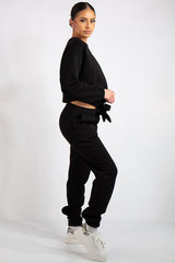 Kaia Black Crop Tie up Tracksuit