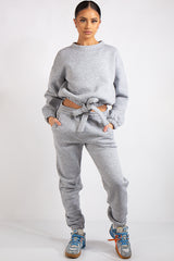 Kaia Grey Crop Tie up Tracksuit