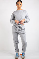Kaia Grey Crop Tie up Tracksuit