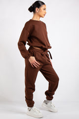 Kaia Brown Crop Tie up Tracksuit