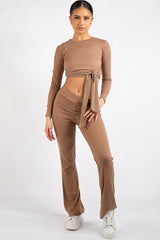 Danielle Camel Crop Ribbed Tie Up Two Piece Set