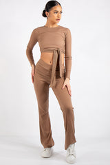 Danielle Camel Crop Ribbed Tie Up Two Piece Set
