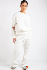 Elle White Fleece Cropped Wide Leg Tracksuit