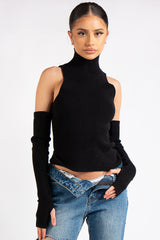 Ayla Black Rib Knit Arm Warmer Top