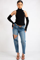 Ayla Black Rib Knit Arm Warmer Top