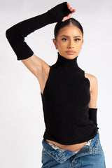 Ayla Black Rib Knit Arm Warmer Top