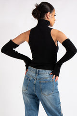 Ayla Black Rib Knit Arm Warmer Top