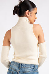 Ayla Beige Rib Knit Arm Warmer Top