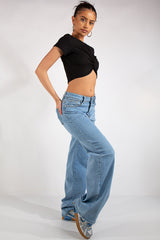 Nyla Light Blue Wash Wide Leg Jeans